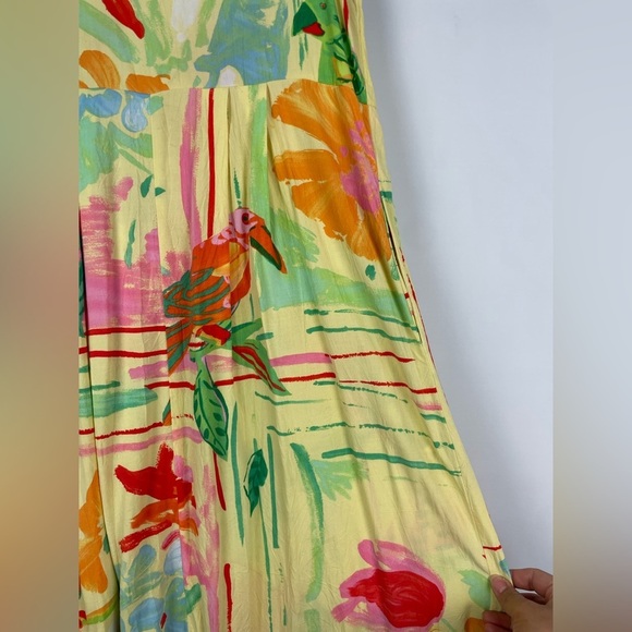JAMS WORLD Yellow Parrot Bird Floral Tropical Art to Wear Maxi Dress - Picture 10 of 11